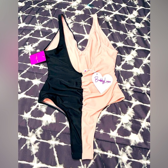 BuddyLove BLACK/MAUVE COLORBLOCK ONE-PIECE SWIMSUIT Large New with tags - Picture 7 of 16